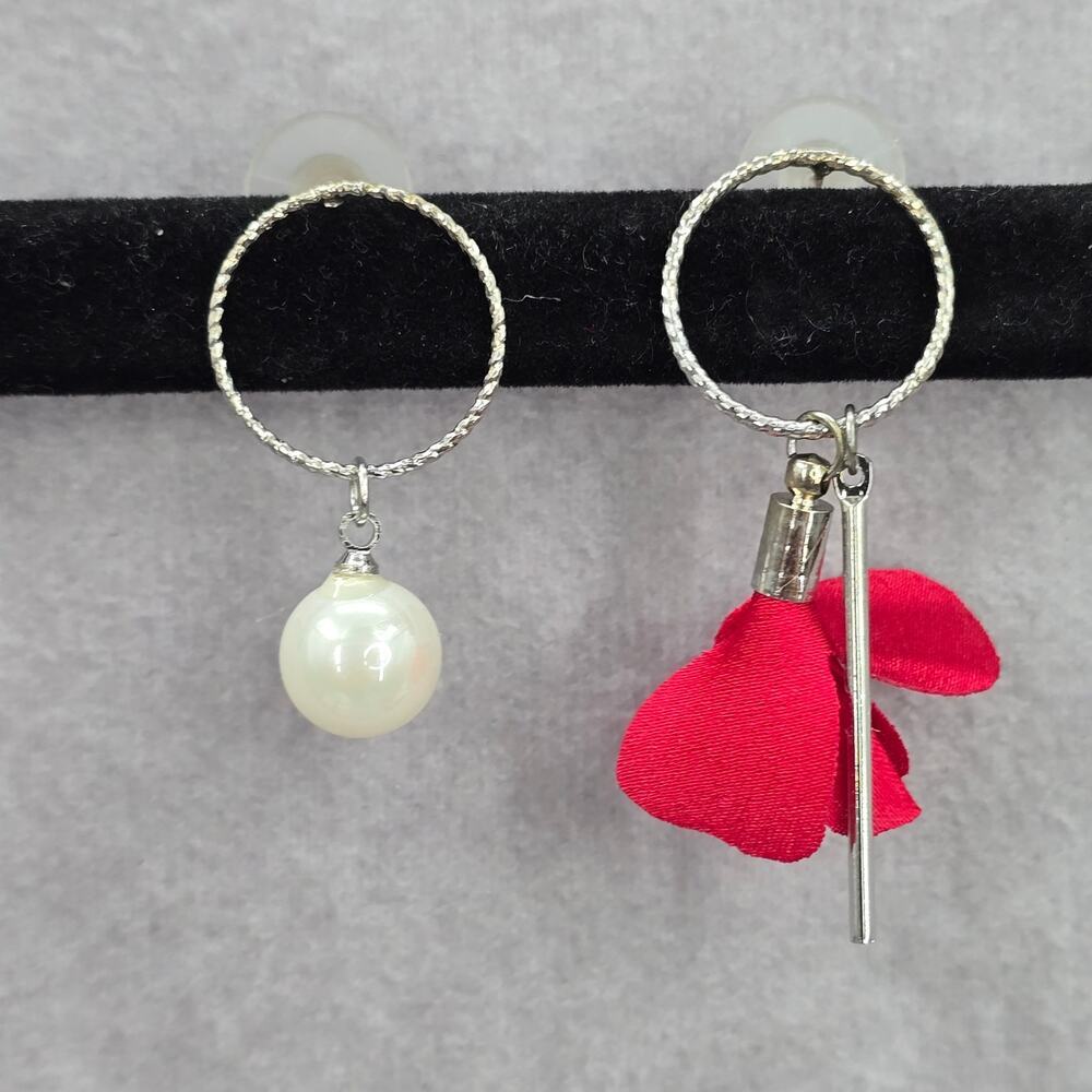 Red Bar Rose Floral Circle Drop Dangle‎ Hook Fashion Jewelry Earrings NWT JB2-90
